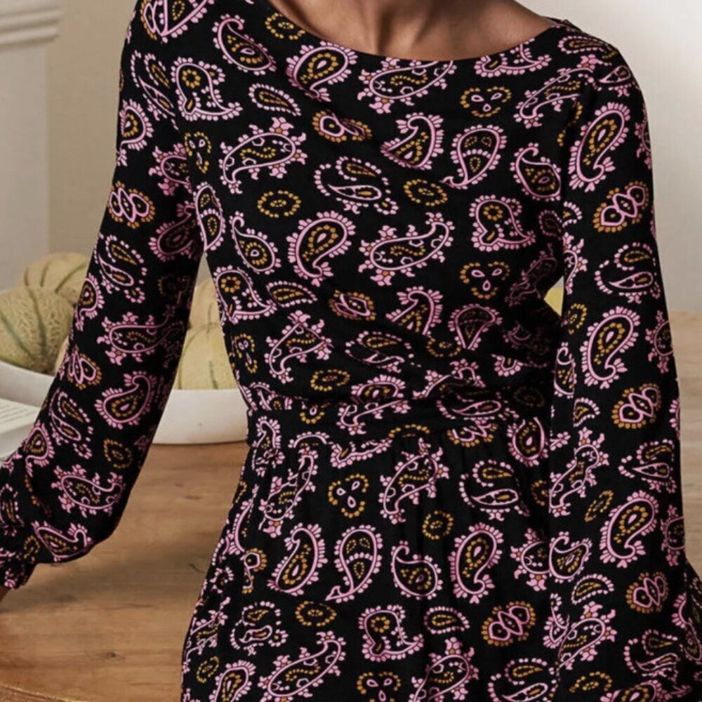 BODEN Evelyn Jersey Midi Dress Azalea Paisley Pink Black 12 - Picture 2 of 8